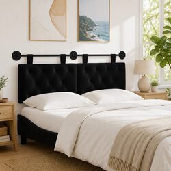 Modern Velvet Hanging Headboard with LED Light