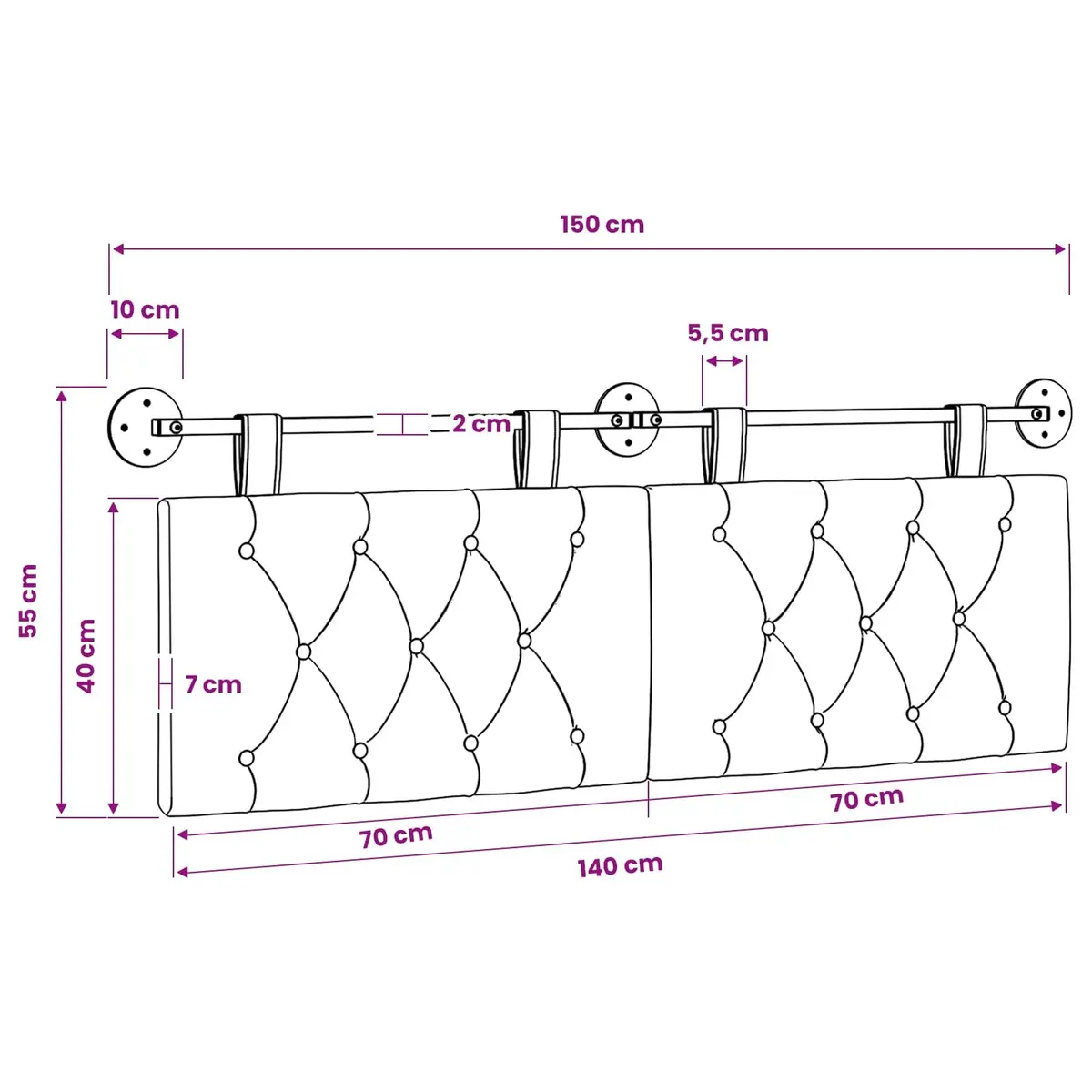 Dark Grey Fabric Hanging Headboard for Home