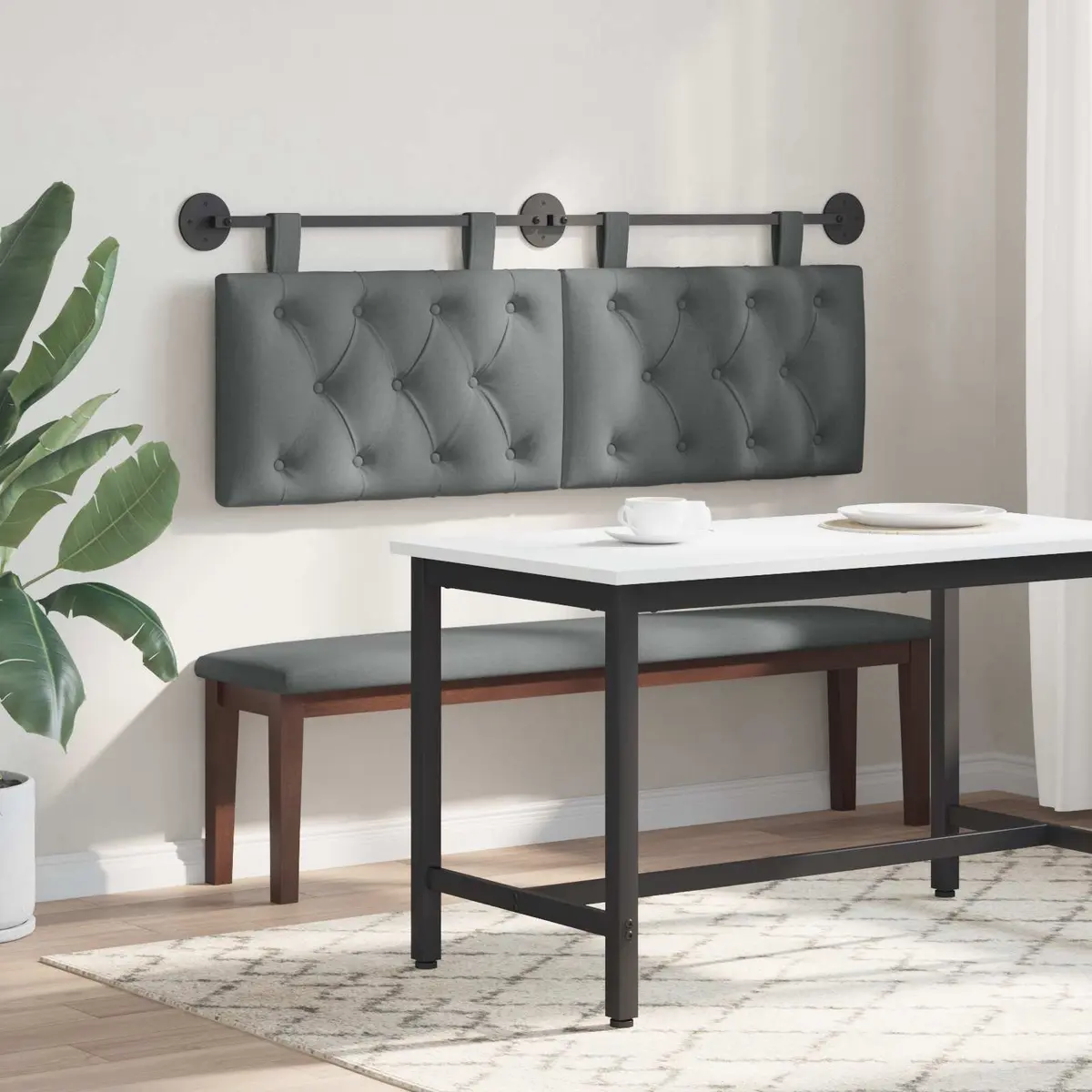 Dark Grey Fabric Hanging Headboard for Home