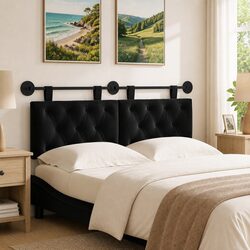 Modern Black Velvet Hanging Headboard with LED Light