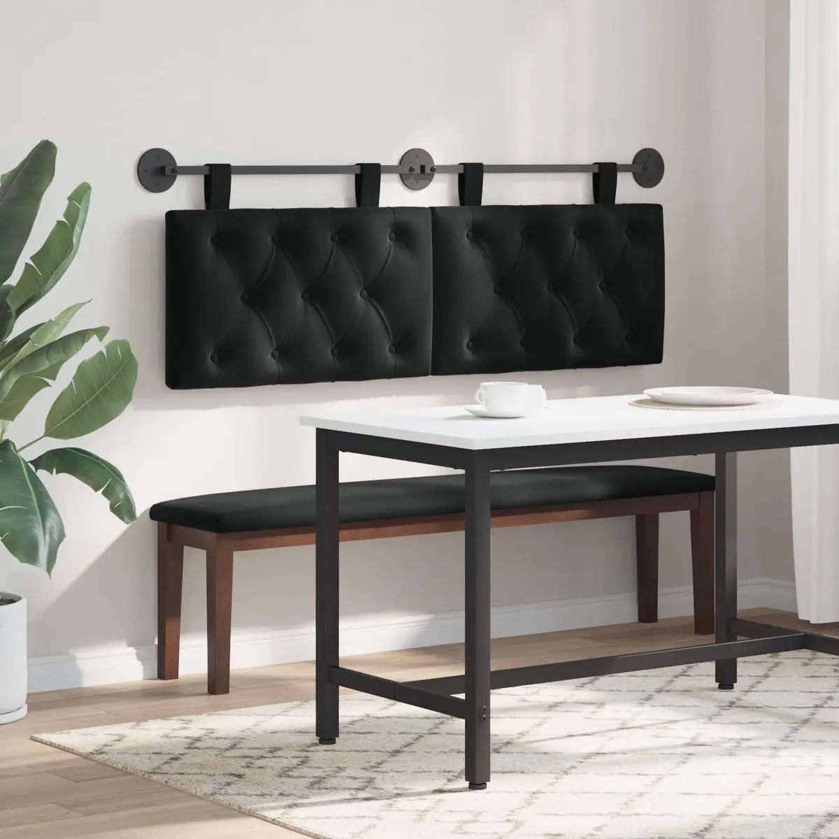 Black Velvet Hanging Headboard with LED Light