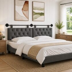 Wall-Mounted Grey Fabric Upholstered Headboard