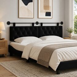 Contemporary Black Velvet Hanging Headboard with LED Light