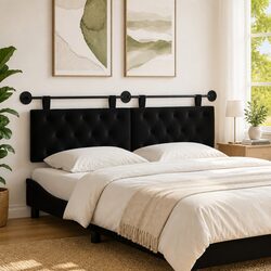 Black Velvet Hanging Headboard with LED Light