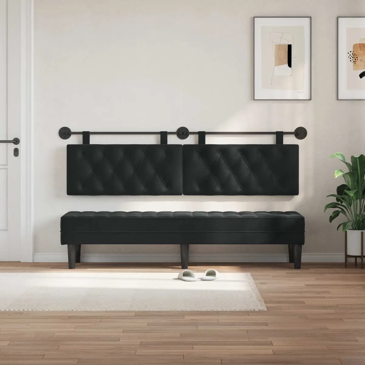 Black Velvet Hanging Headboard with LED Light
