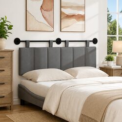 Upholstered Dark Grey Fabric Hanging Headboard