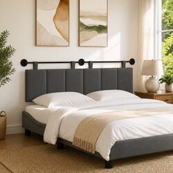 Upholstered Wall Mounted Headboard in Modern Grey Stripes