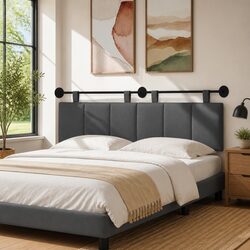 Upholstered Wall-Mounted Headboard in Grey Fabric