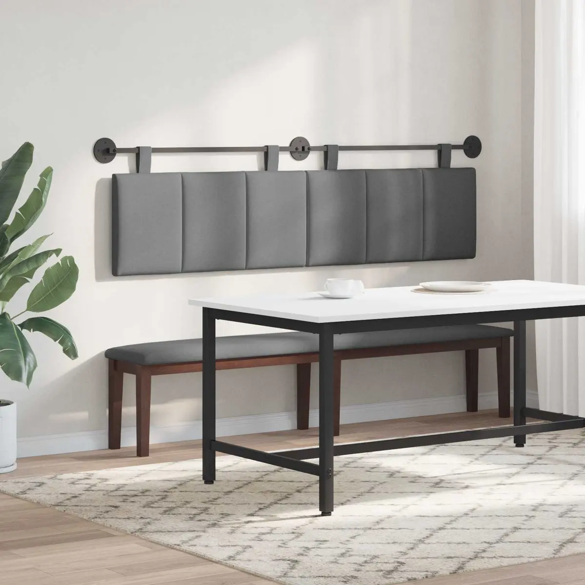 Upholstered Wall-Mounted Headboard in Grey Fabric