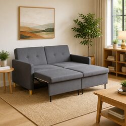 Dark Grey Fabric Pull Out Sofa Bed with Adjustable Backrest