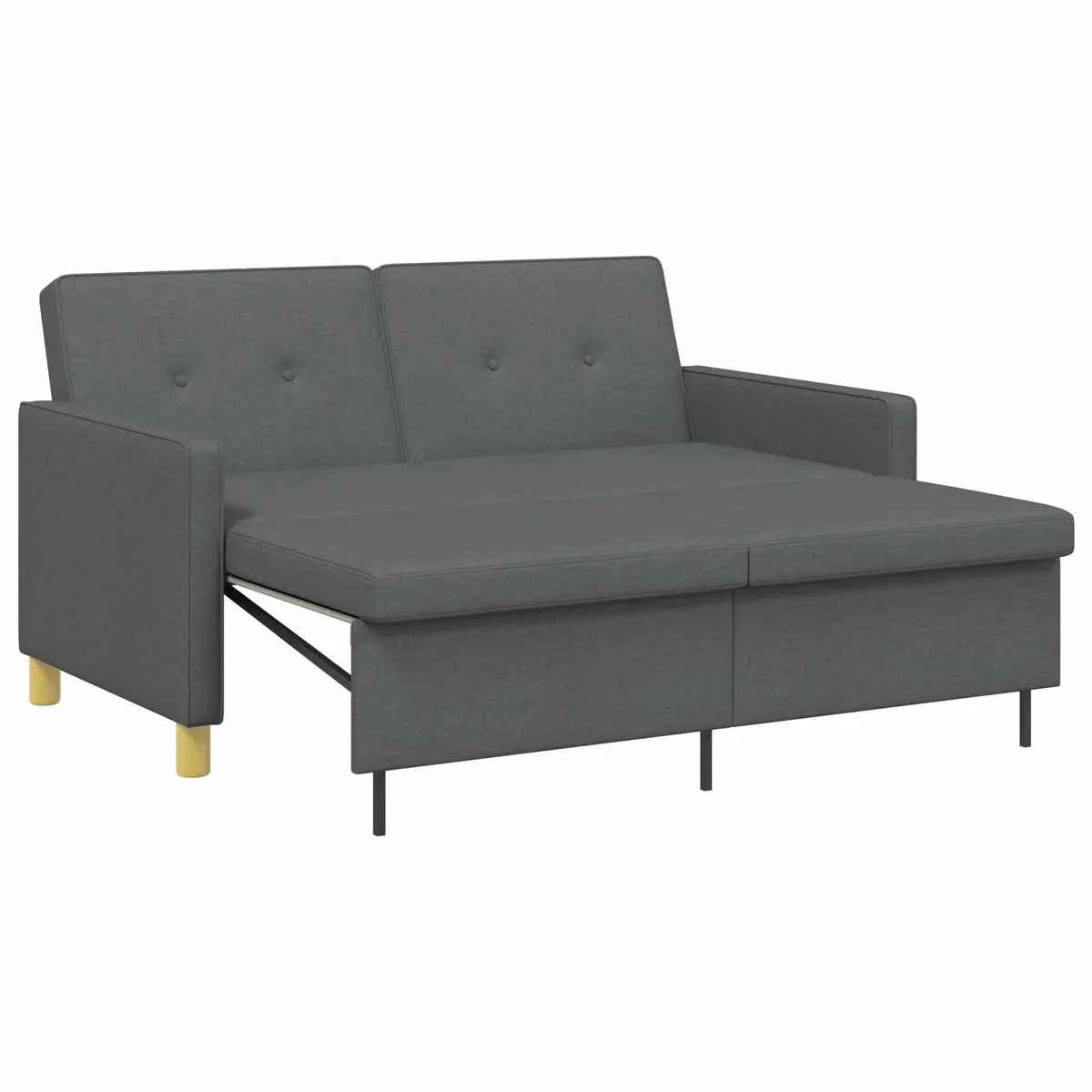Pull Out Sofa Bed Dark Grey Fabric Adjustable Backrest Foldable Legs Modern