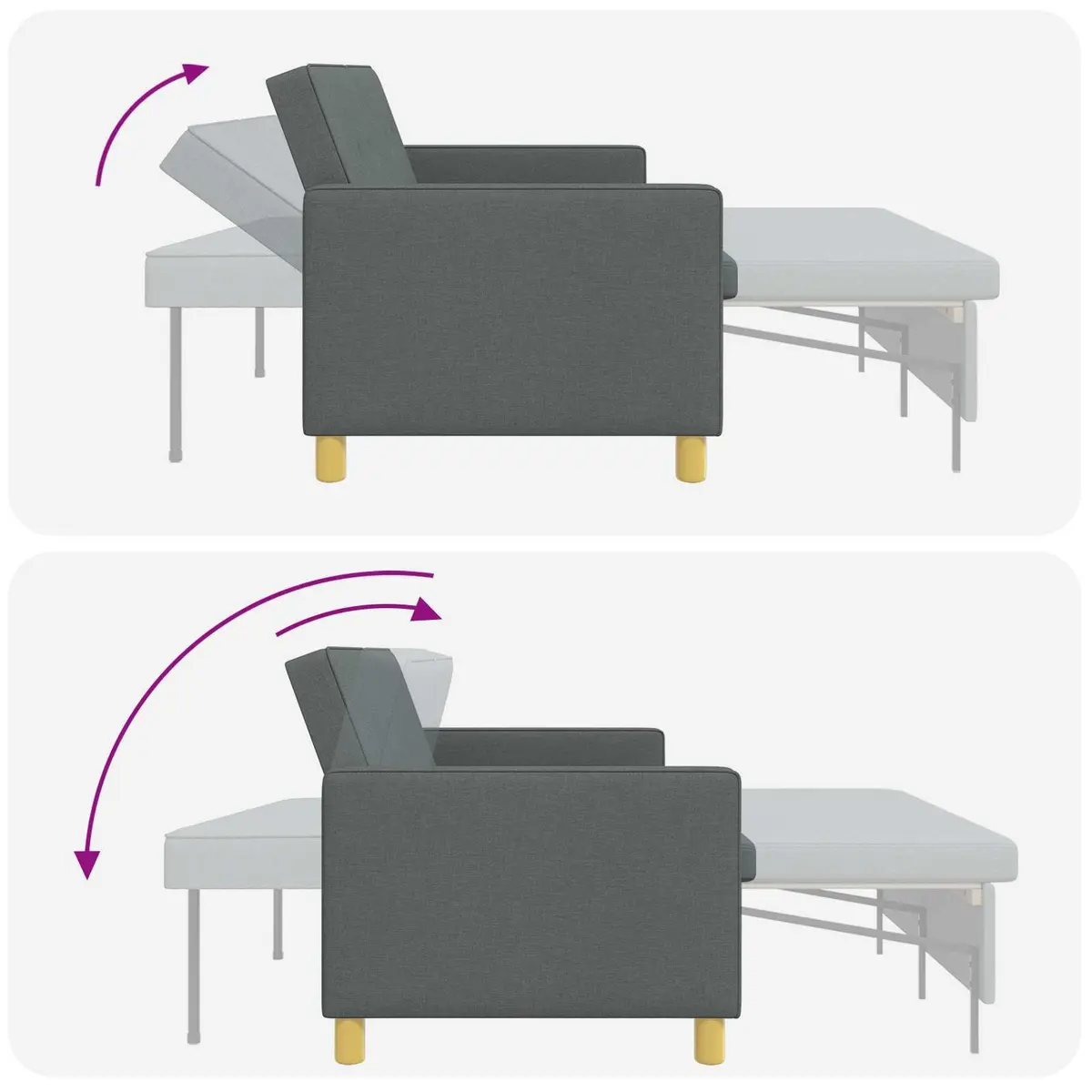 Pull Out Sofa Bed Dark Grey Fabric Adjustable Backrest Foldable Legs Modern