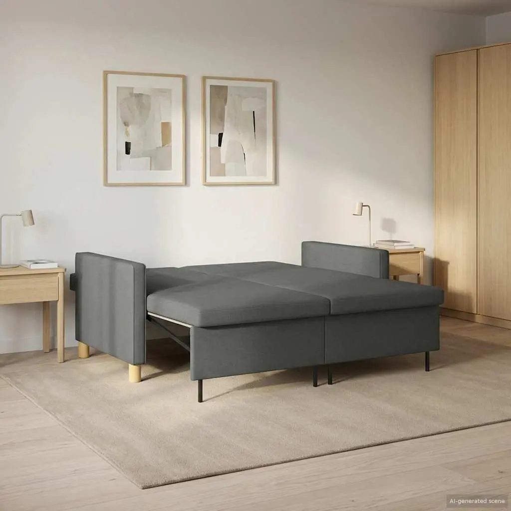 Pull Out Sofa Bed Dark Grey Fabric Adjustable Backrest Foldable Legs Modern