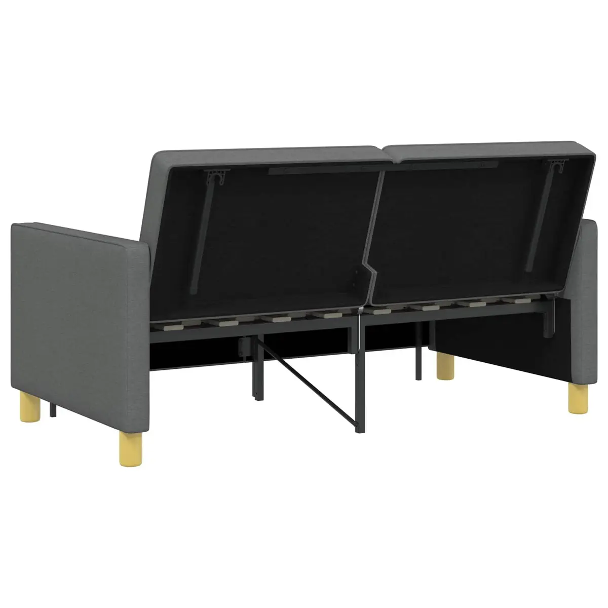 Pull Out Sofa Bed Dark Grey Fabric Adjustable Backrest Foldable Legs Modern