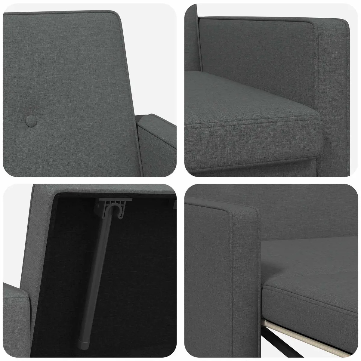 Pull Out Sofa Bed Dark Grey Fabric Adjustable Backrest Foldable Legs Modern