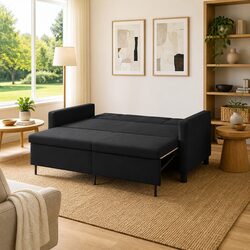 Black Fabric Sofa Bed with Adjustable Backrest