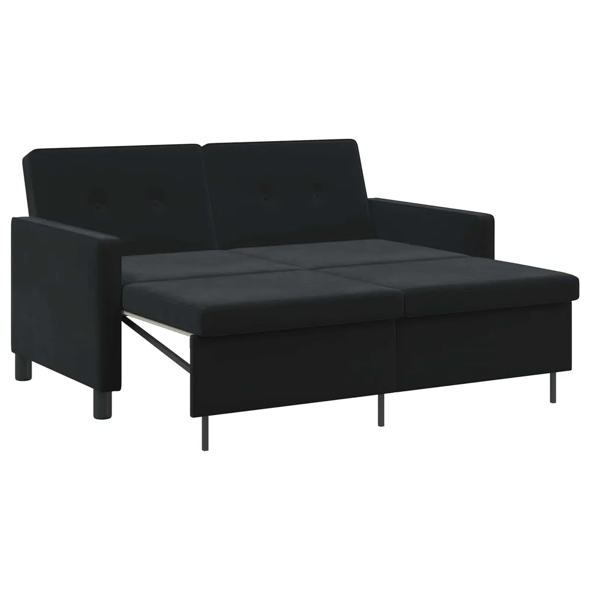 Sofa Bed Black Fabric Compact Modern Adjustable Backrest Pull-Out Mechanism