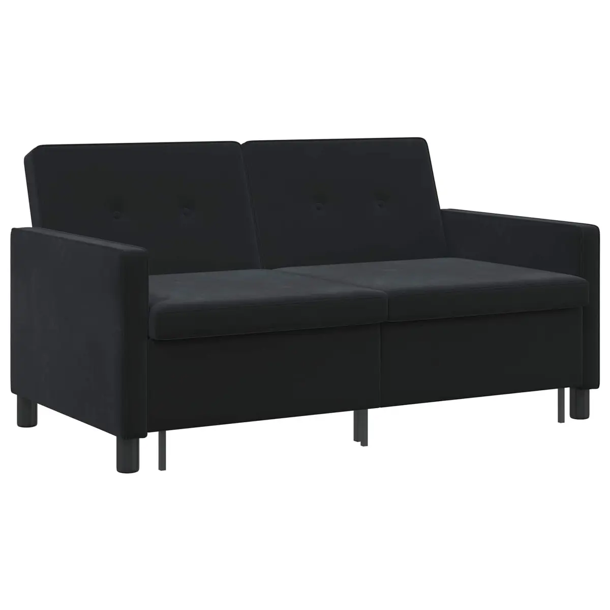 Sofa Bed Black Fabric Compact Modern Adjustable Backrest Pull-Out Mechanism