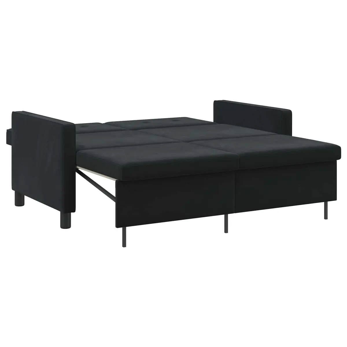 Sofa Bed Black Fabric Compact Modern Adjustable Backrest Pull-Out Mechanism