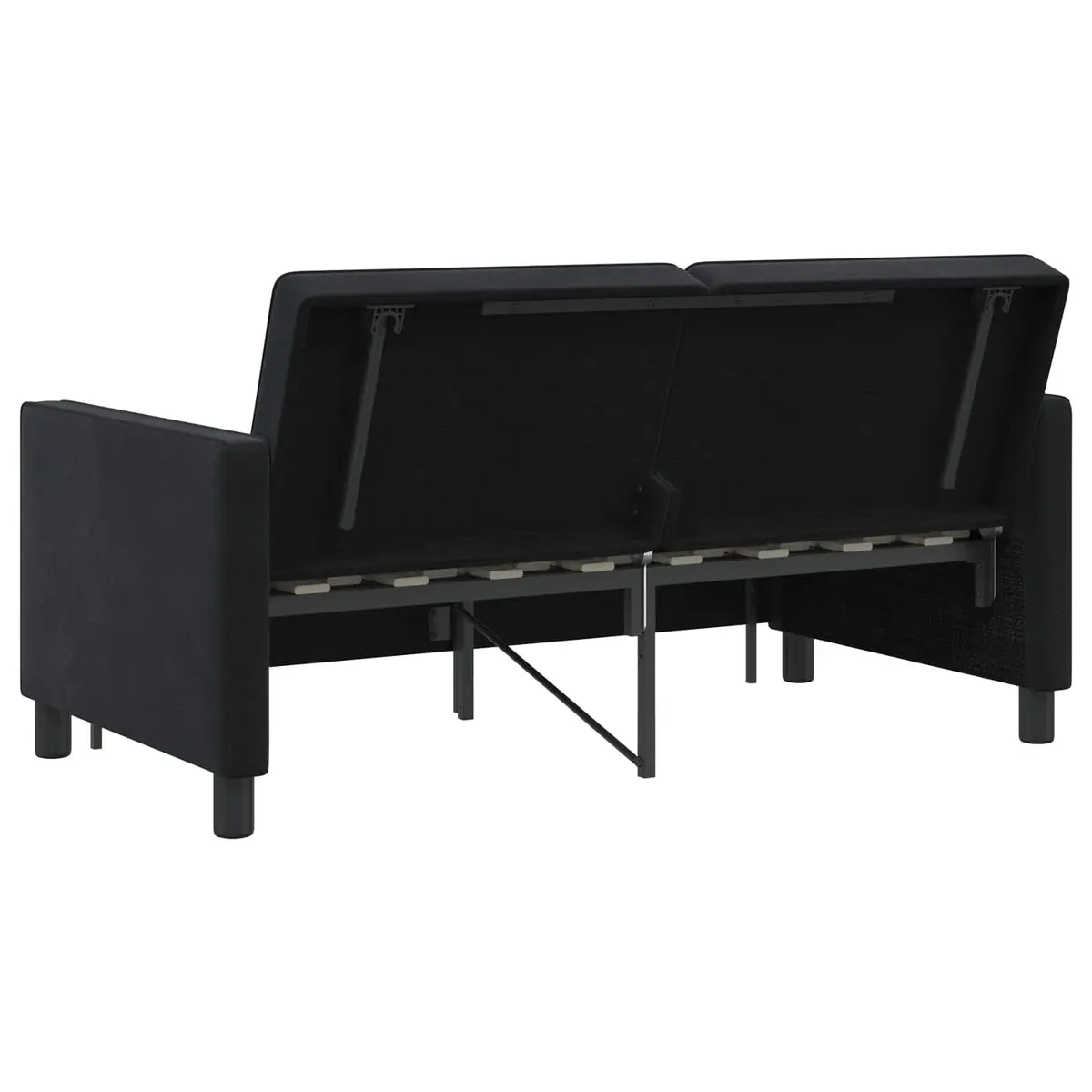 Sofa Bed Black Fabric Compact Modern Adjustable Backrest Pull-Out Mechanism