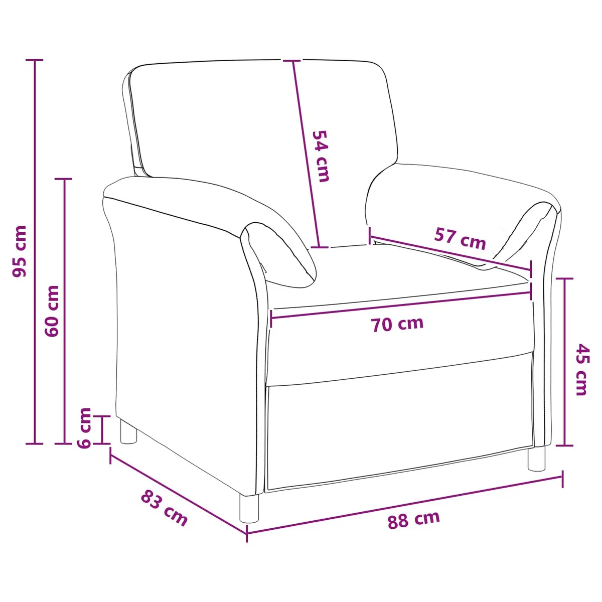 1-Seater Sofa Black Modern Living Room Couch Velvet Lounge Chair 88x83x95cm