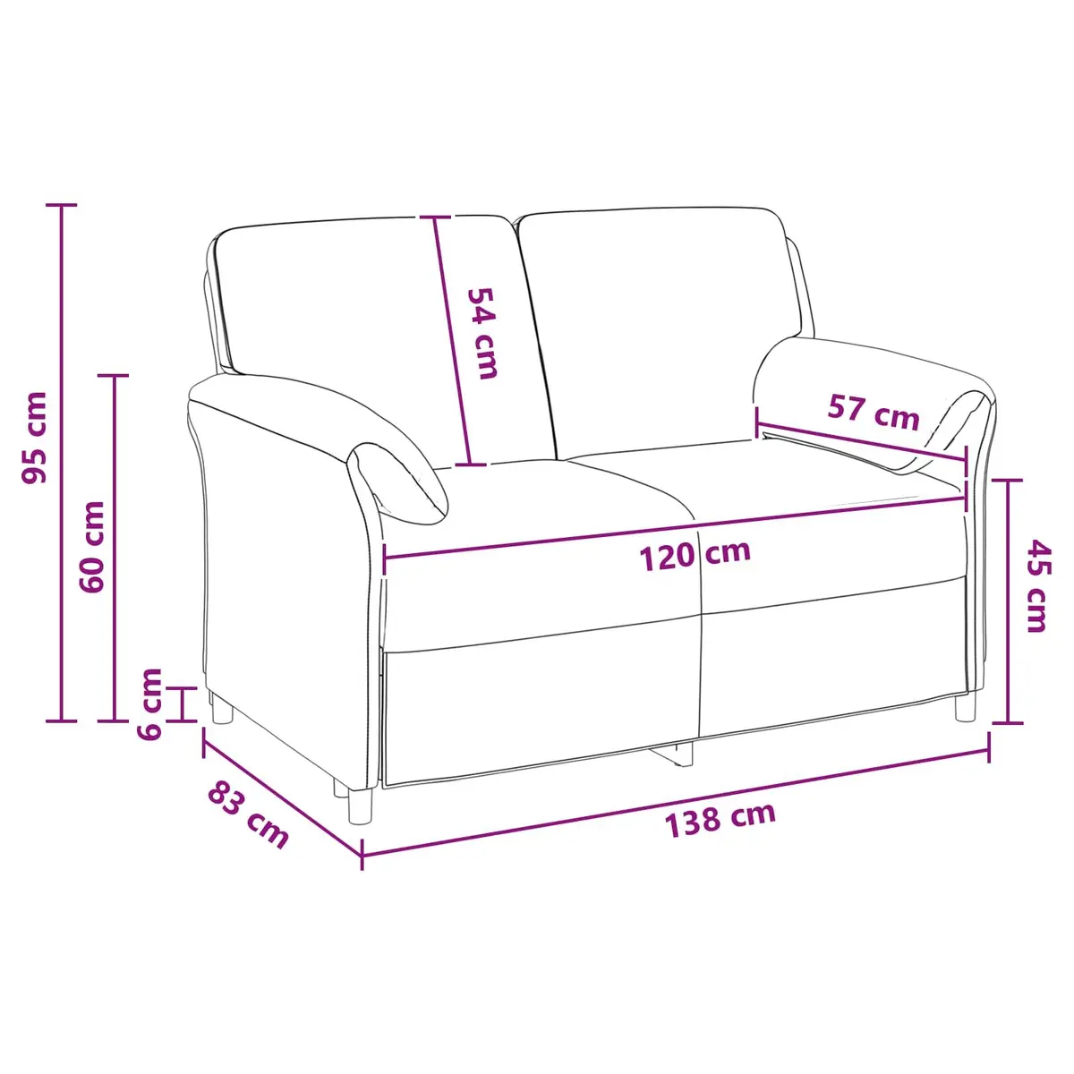 2-Seater Sofa Black Velvet 138cm Metal Frame Contemporary Lounge Furniture