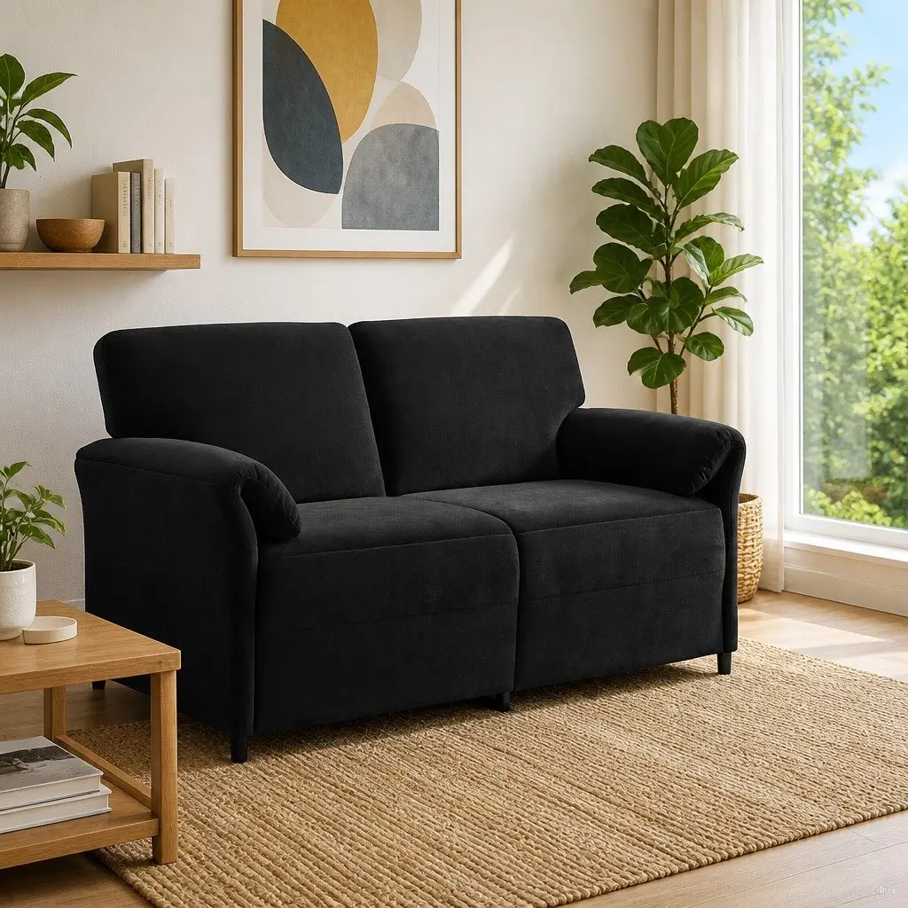 2-Seater Sofa Black Velvet Living Room Furniture Contemporary Design 158cm