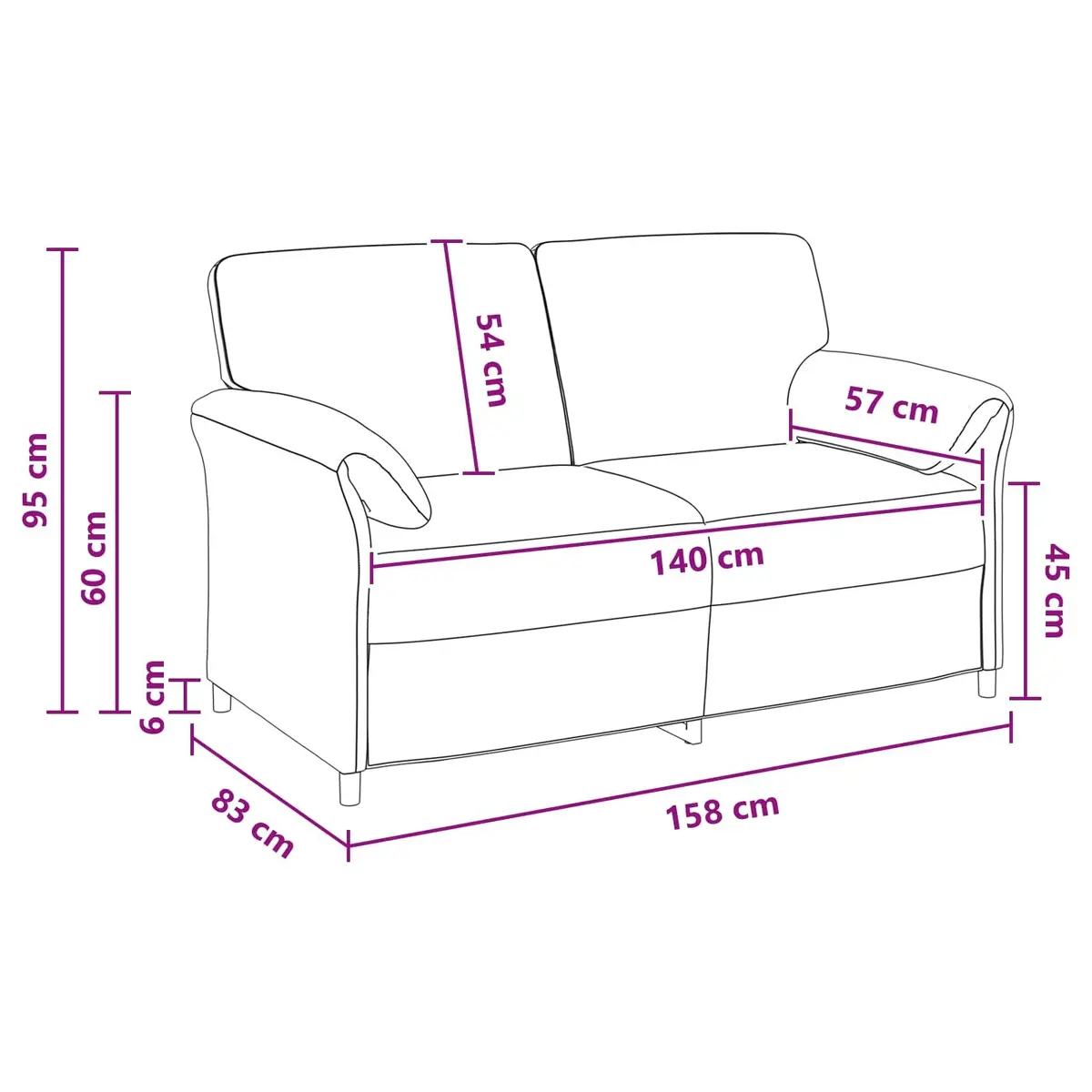 2-Seater Sofa Black Velvet Living Room Furniture Contemporary Design 158cm