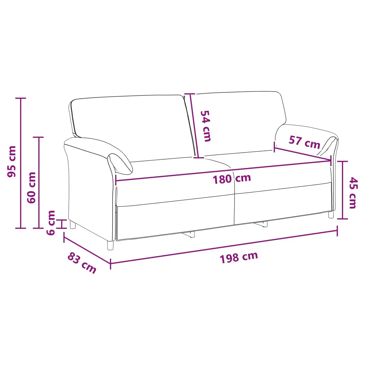 3-Seater Sofa Black Velvet Living Room Lounge Couch Contemporary Design 198cm