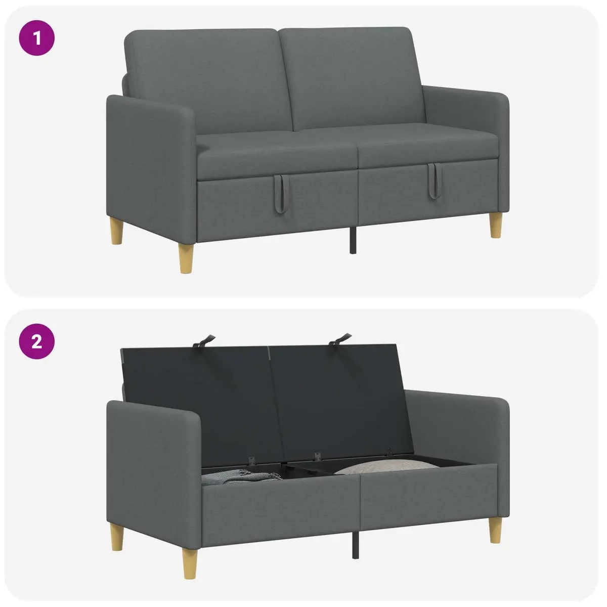 Storage Sofa Dark Grey 152cm Modern Lift-Up Seat Polyester Foam Metal Frame