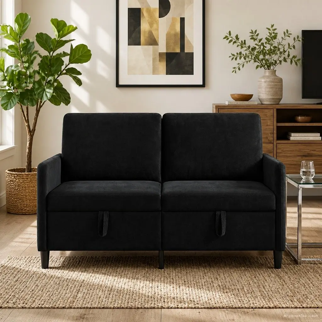 Sofa with Lift-Up Storage in Black