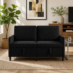 Cozy Modern Sofa with Lift-Up Storage in Black