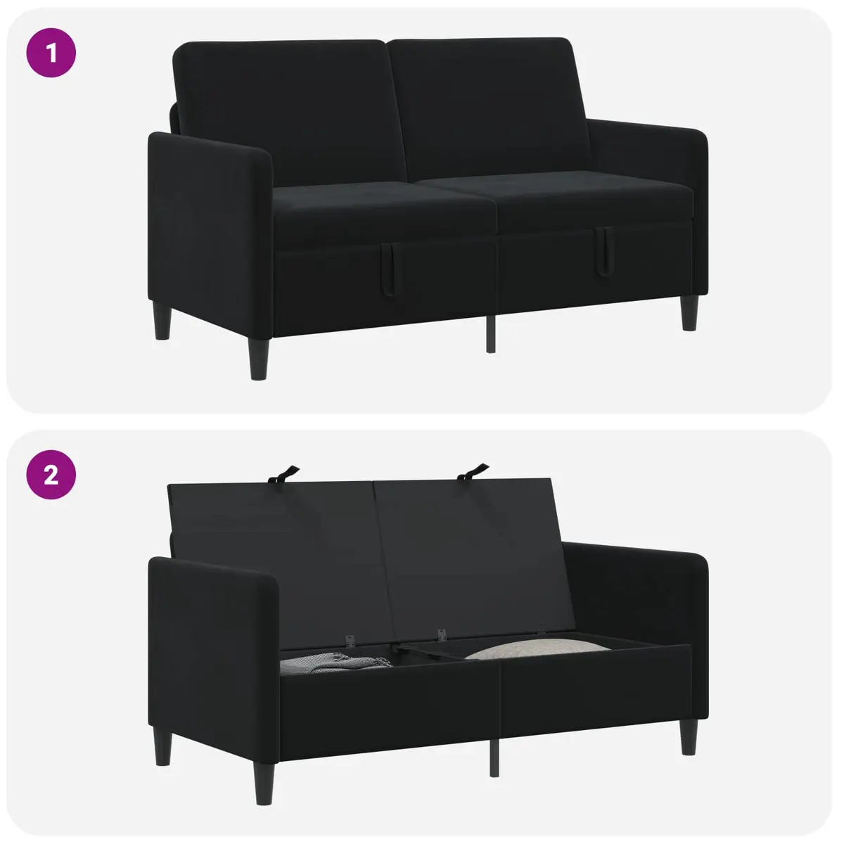 Sofa Modern Black Polyester Lift-Up Storage Seat Furniture for Living Room