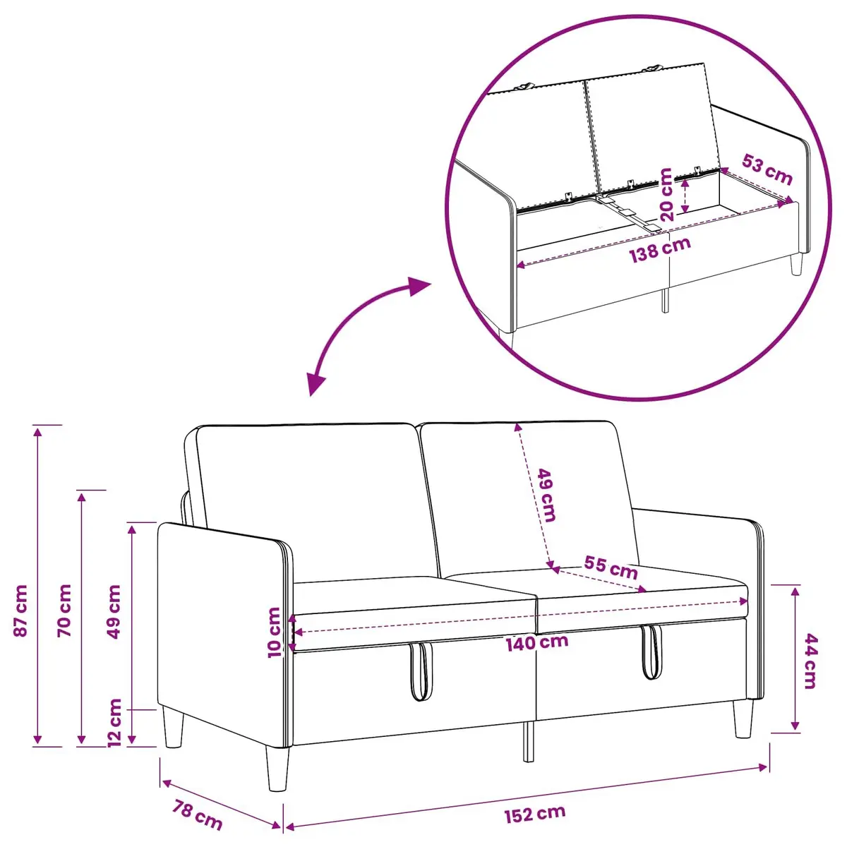 Sofa Modern Black Polyester Lift-Up Storage Seat Furniture for Living Room