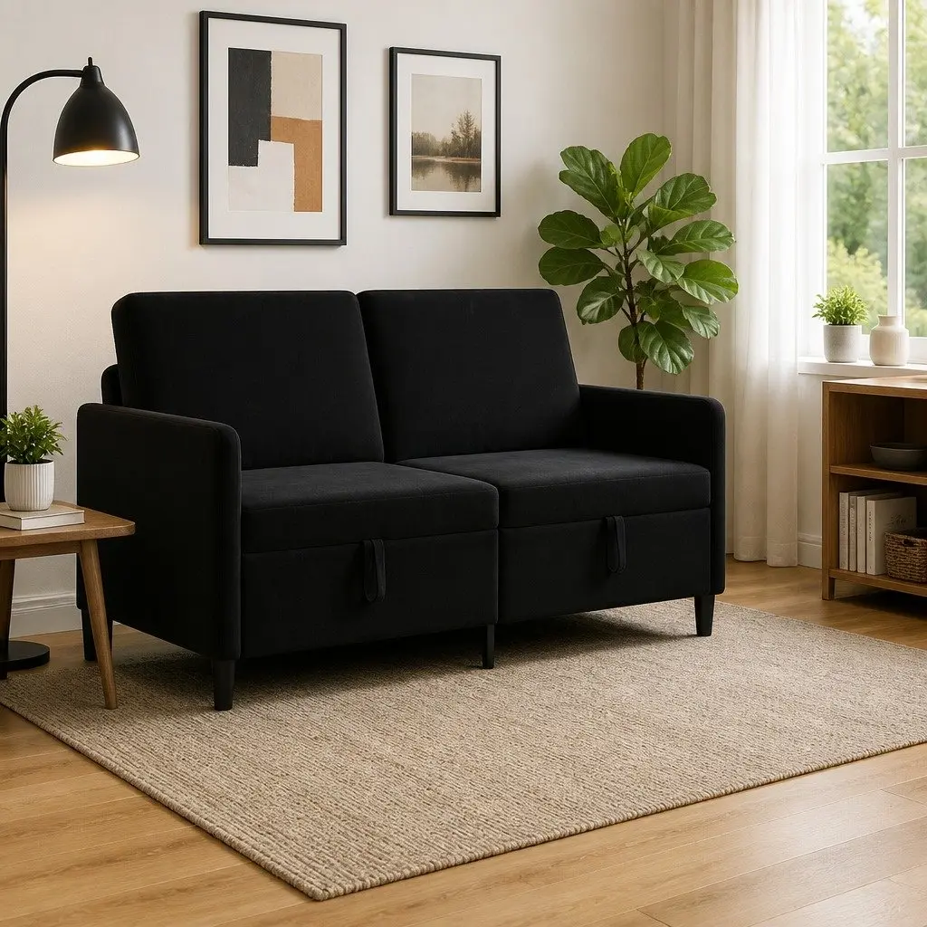 Storage Sofa Black Modern 172x78x87cm Polyester Metal Engineered Wood