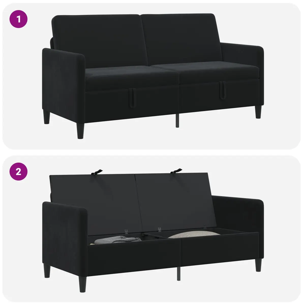 Storage Sofa Black Modern 172x78x87cm Polyester Metal Engineered Wood