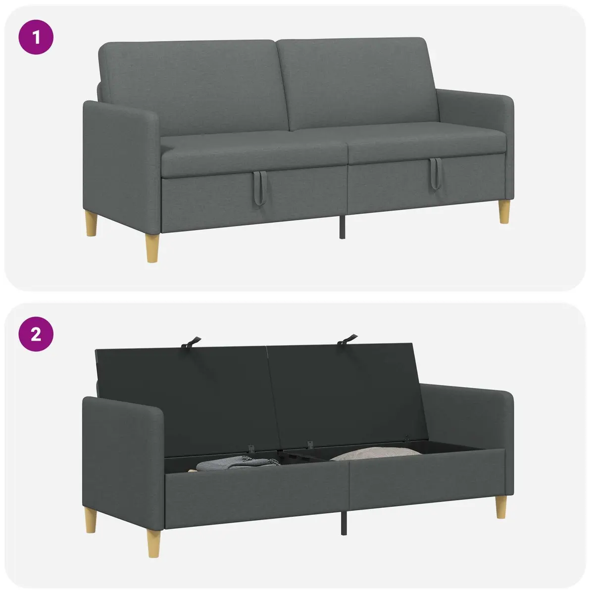 Storage Sofa Dark Grey Modern Lift-Up Seat Polyester Removable Covers