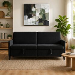Black Storage Sofa with Lift-Up Seat for Living Rooms