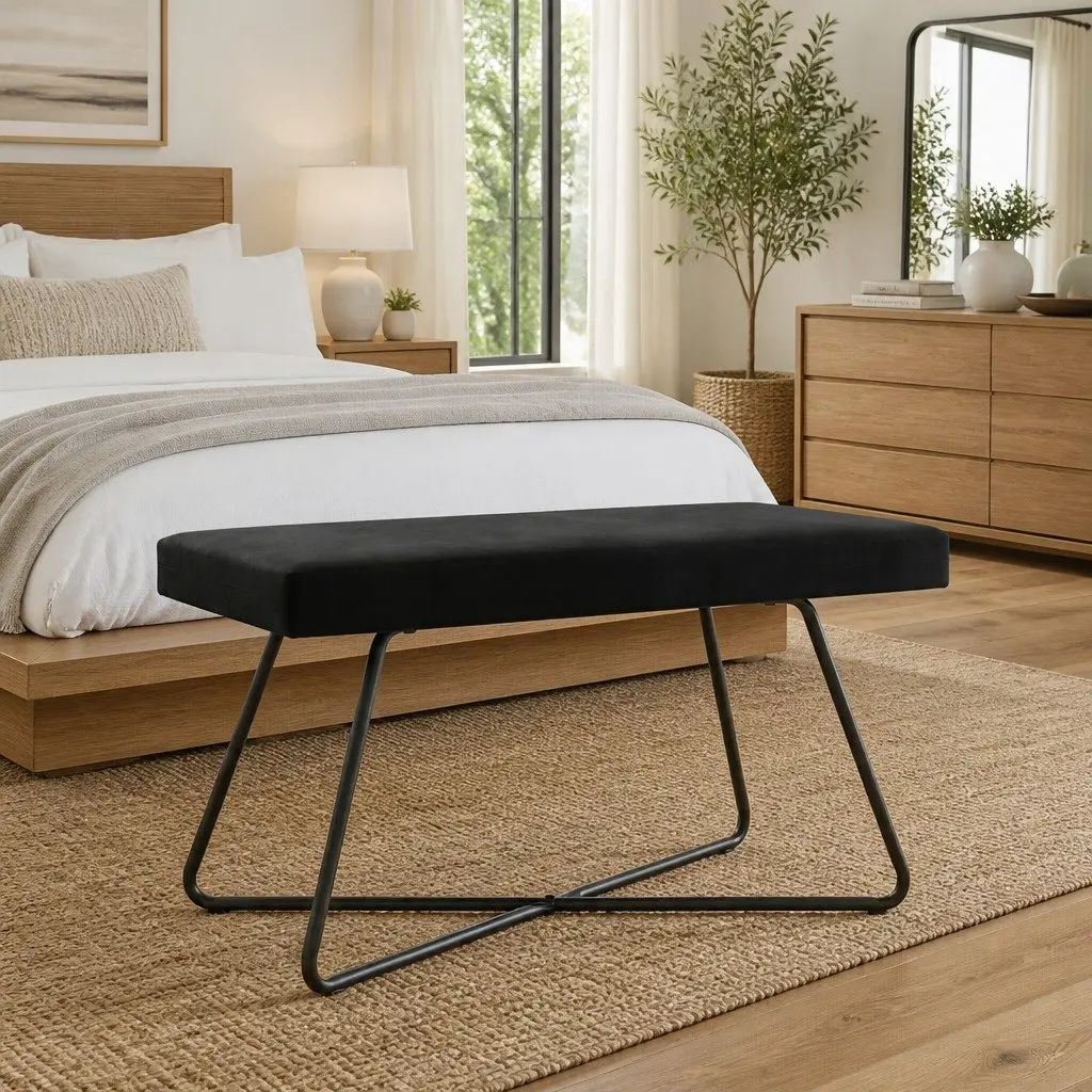 Black Velvet Bench for Living Spaces