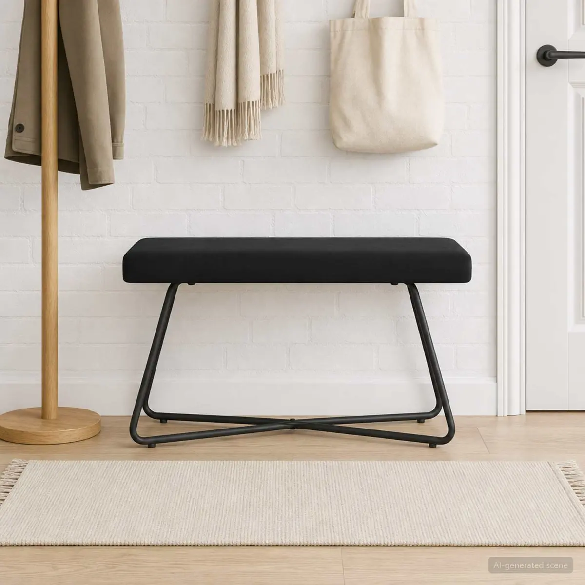 Velvet Bench Black Indoor Seating 80 x 40 x 45 cm Engineered Wood Frame Foam Cushion