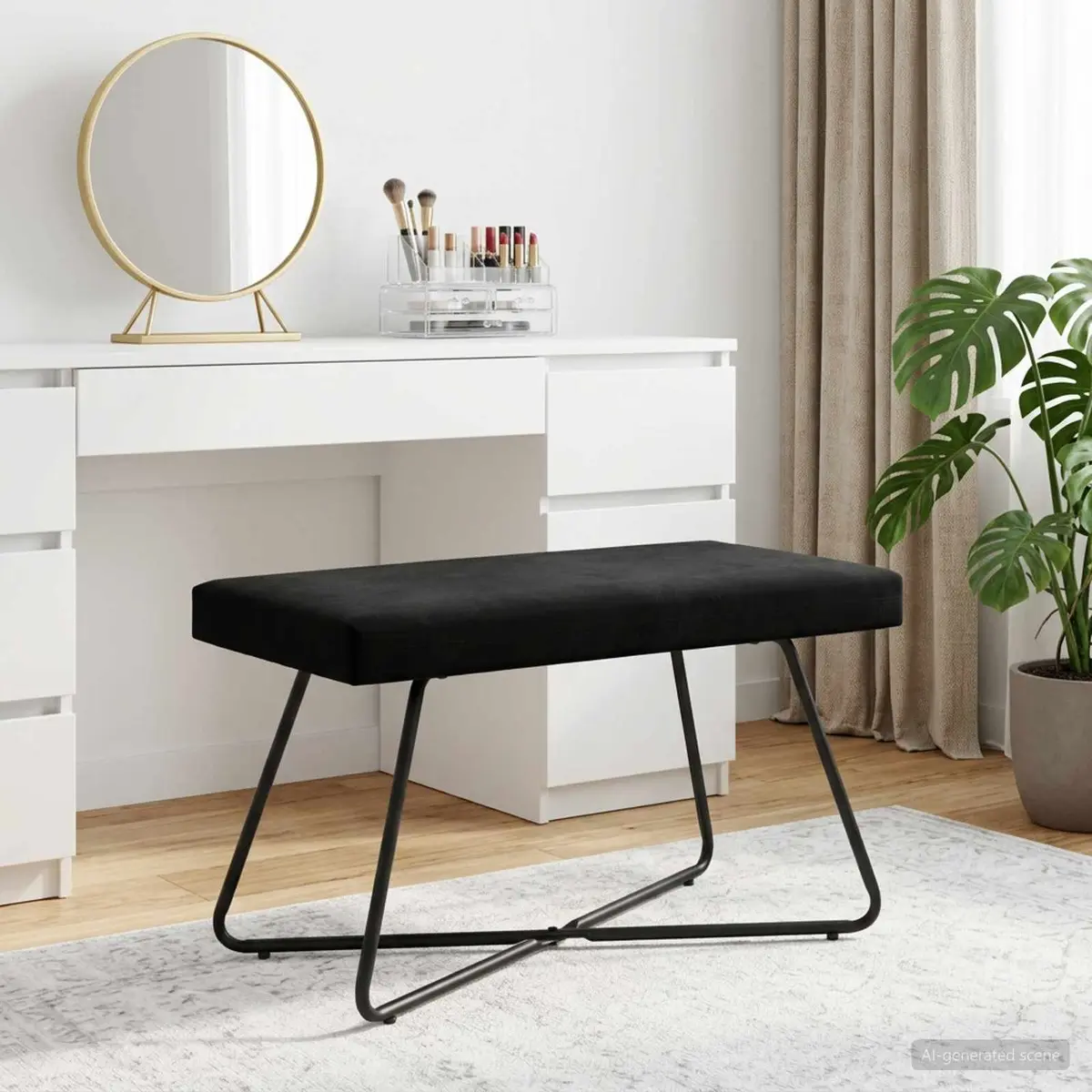 Velvet Bench Black Indoor Seating 80 x 40 x 45 cm Engineered Wood Frame Foam Cushion