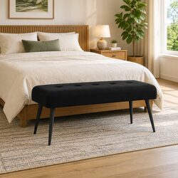 Elegant Black Velvet Button Tufted Bench