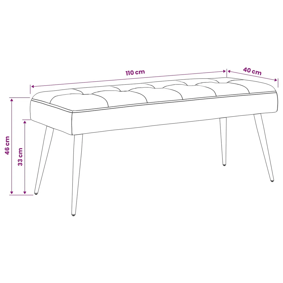 Button Tufted Velvet Bench Black Upholstered Indoor Furniture 110 x 40 x 46 cm Engineered Wood Frame Metal Legs Foam Cushion