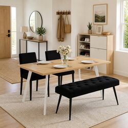 Button Tufted Velvet Bench with Black Upholstery