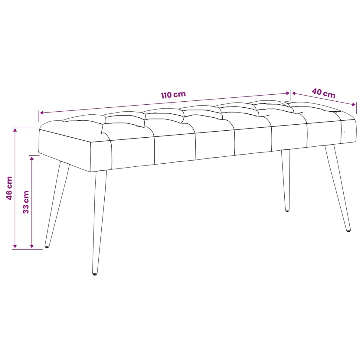 Button Tufted Velvet Bench Black Seat Ottoman Furniture 110 x 40 x 46 cm