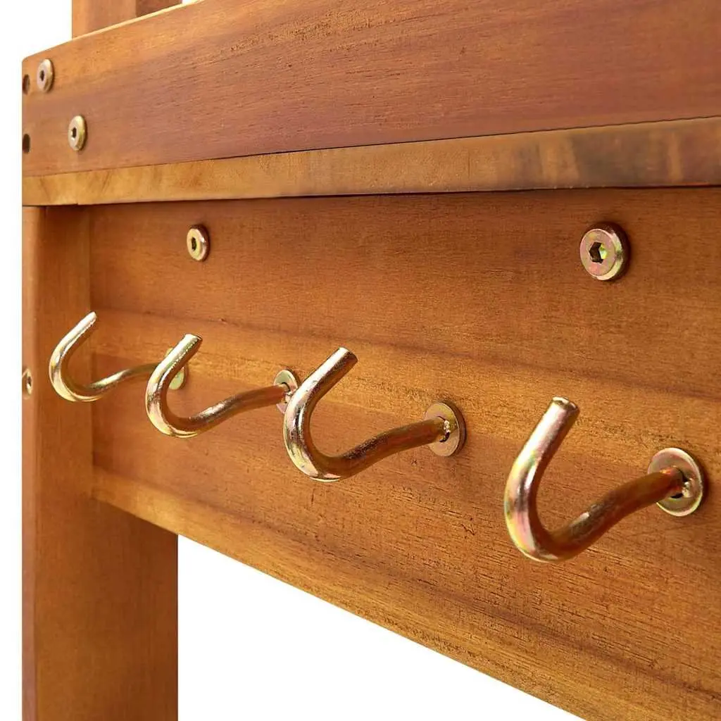 Garden Kitchen Trolley Solid Acacia Wood Brown 92 x 43.5 x 141.5 cm with Storage Drawer Shelf Hooks Wheels