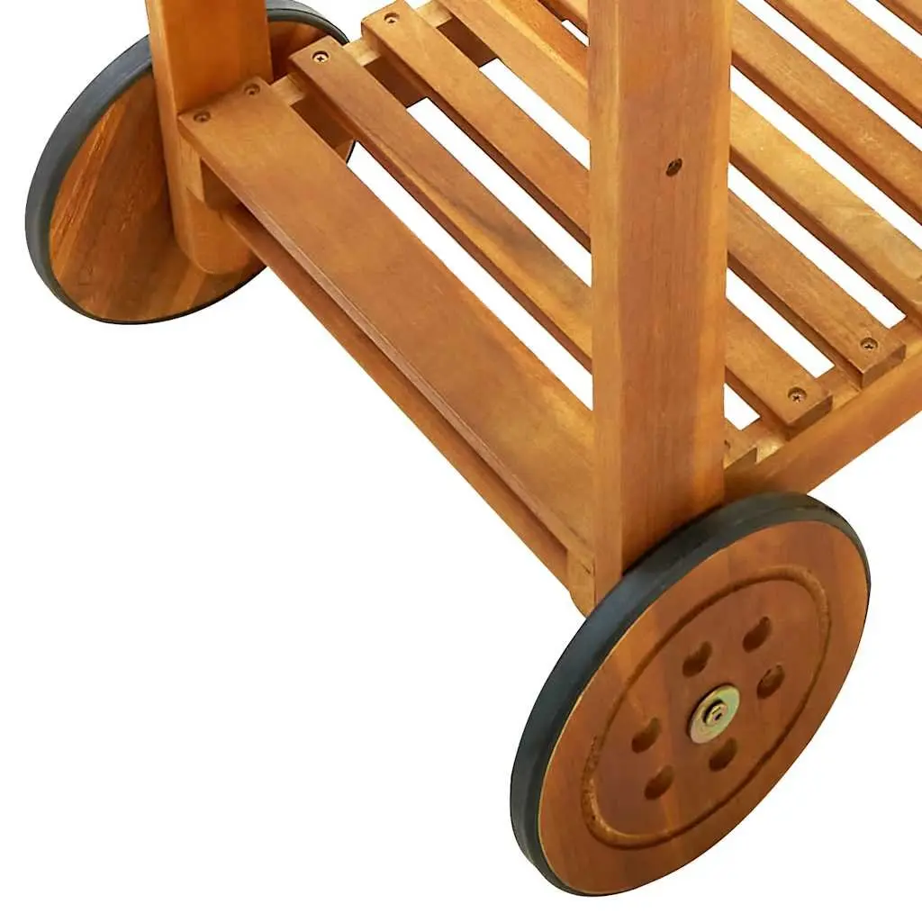 Garden Kitchen Trolley Solid Acacia Wood Brown 92 x 43.5 x 141.5 cm with Storage Drawer Shelf Hooks Wheels