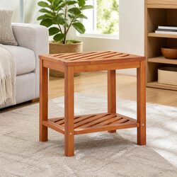 Solid Wood End Table with Storage Shelf for Living Spaces