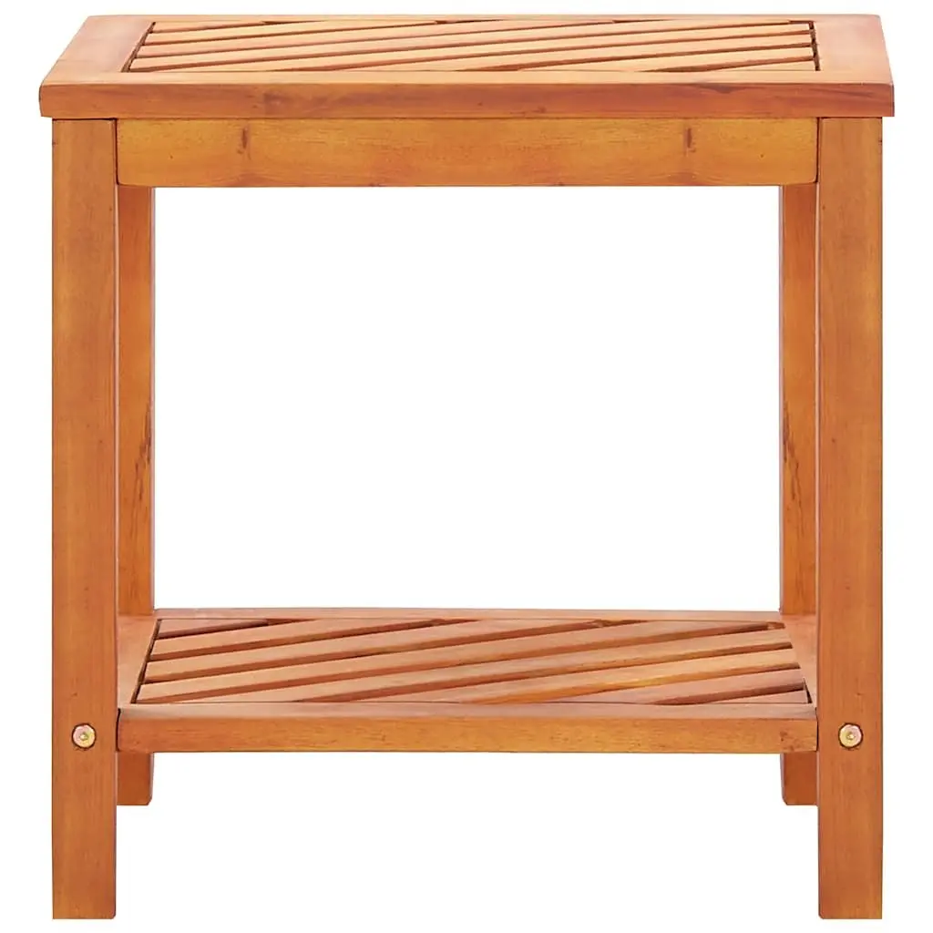 End Table Solid Acacia Wood Brown Diagonal Pattern Two-Tier Storage 45 x 33 x 45 cm