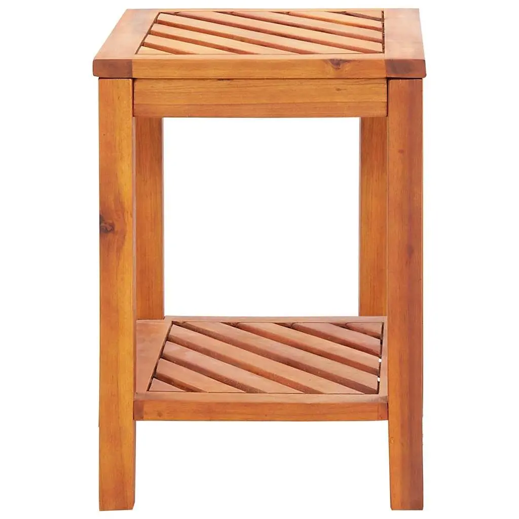 End Table Solid Acacia Wood Brown Diagonal Pattern Two-Tier Storage 45 x 33 x 45 cm